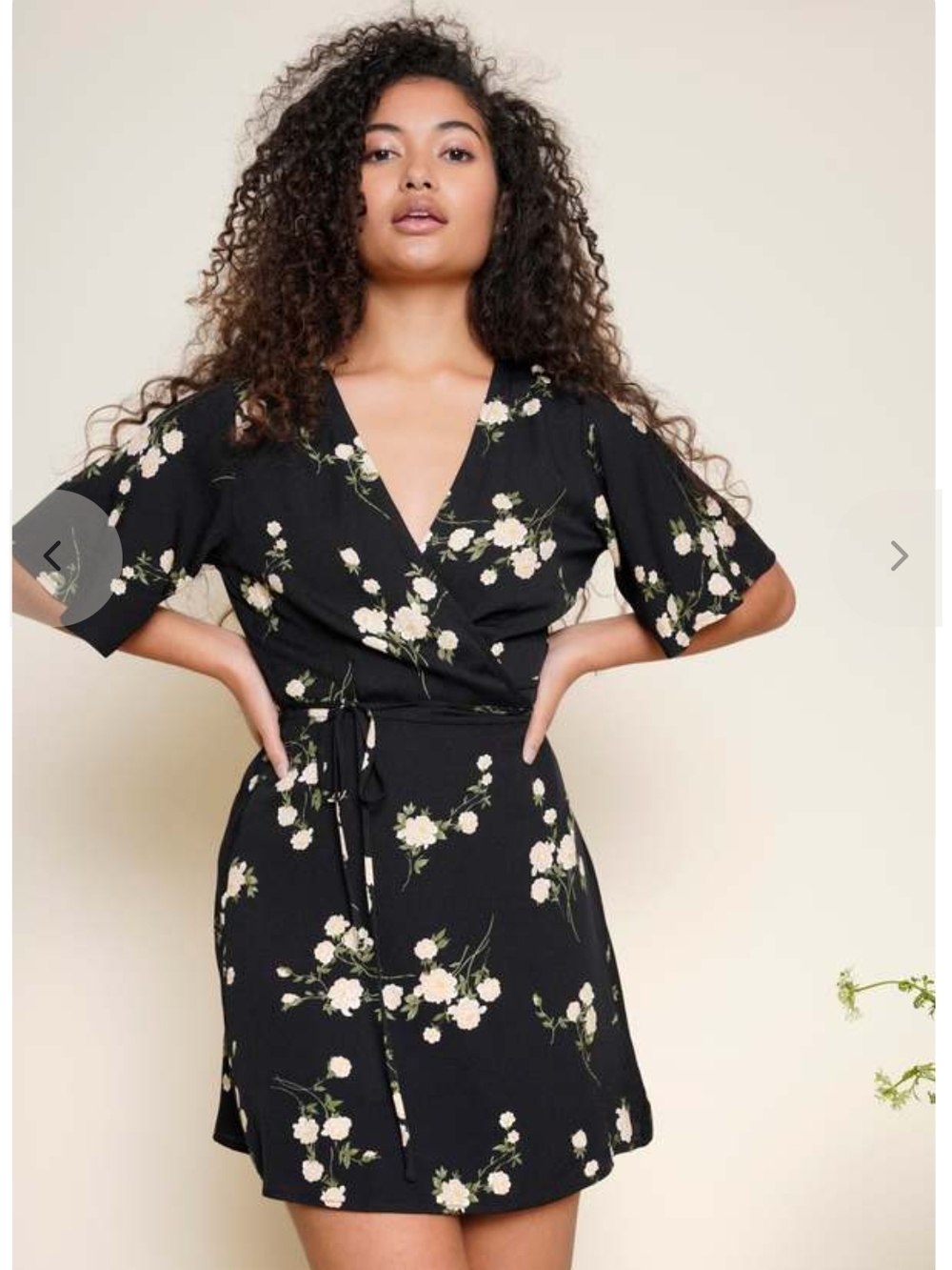 Whimsy + Row Black Mini Wrap Dress with Cream Floral Print